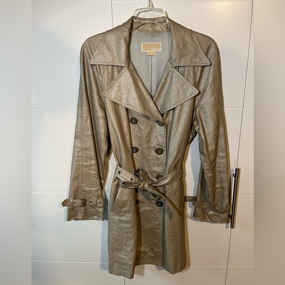Michael Kors Jackets & Blazers - Michael Kors Shimmering Metallic Gold Belted Trench Coat